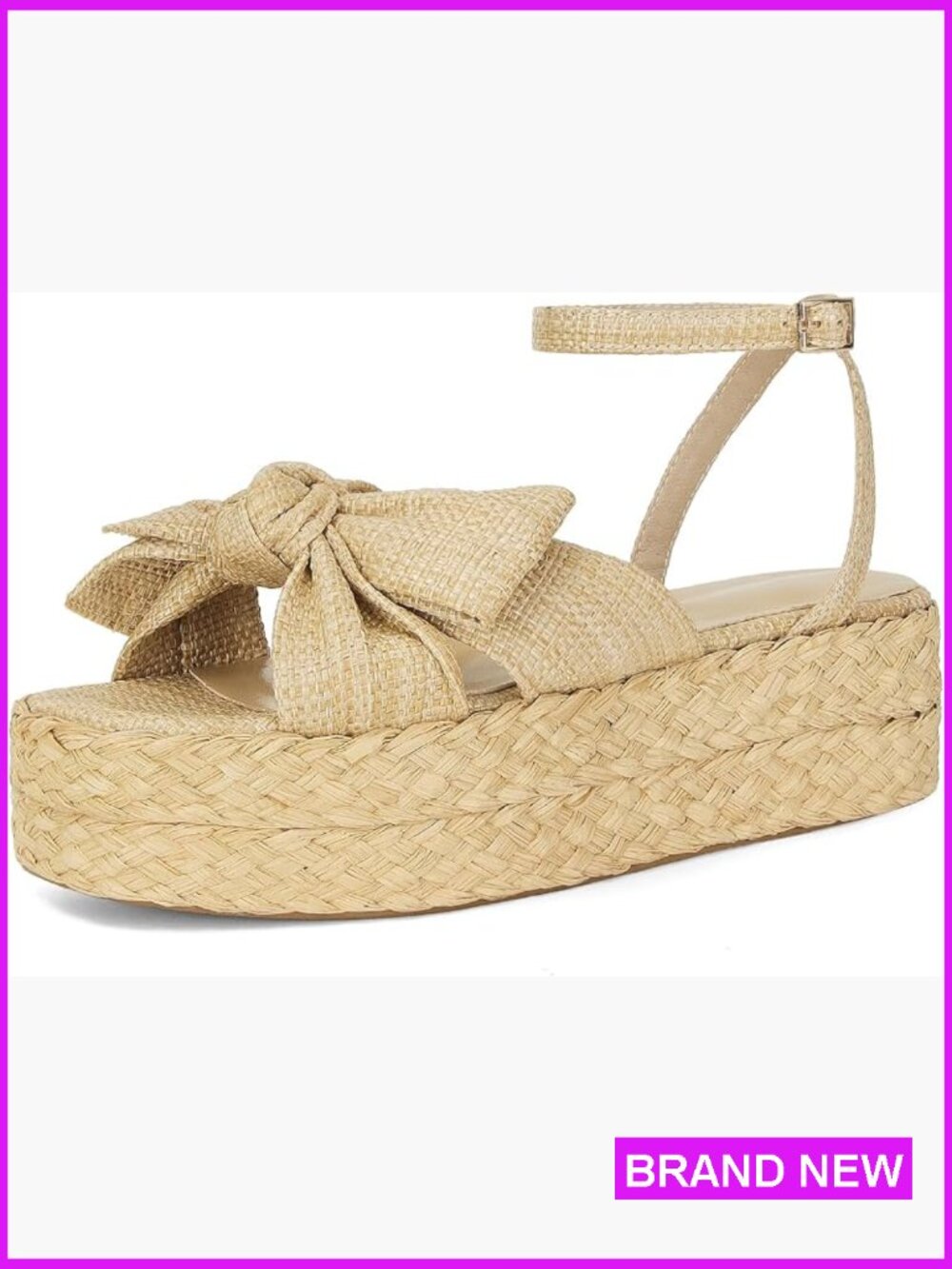 Raffia Platform Sandals Comfortable Adjustable Buckle Strap Open Toe Woven